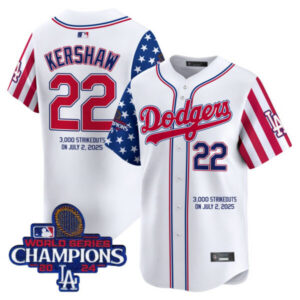 Clayton Kershaw 3000 Strikeouts 2025 Dodgers White Jersey – Stitched