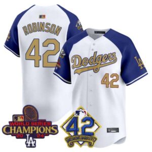 Men’s Dodgers 2024 World Series Champions & Jackie Robinson Patch Vapor Premier Limited Jersey – All Stitched