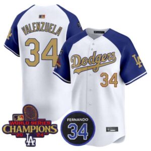 Men’s Dodgers 2025 #34 Fernando Patch Gold Vapor Premier Limited Jersey – All Stitched
