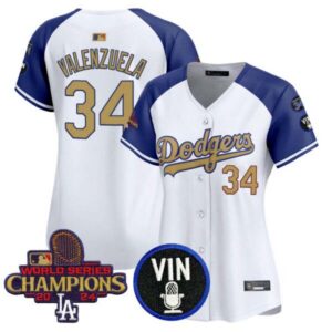 Women’s Dodgers 2025 Vin Scully & #34 Fernando Patch Gold Vapor Premier Limited Jersey – All Stitched