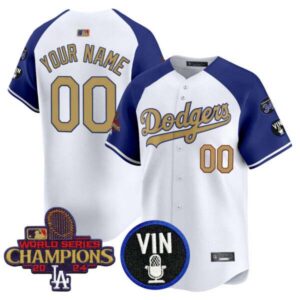 Dodgers 2025 Vin Scully & #34 Fernando Patch Gold Vapor Premier Limited Custom Jersey – All Stitched