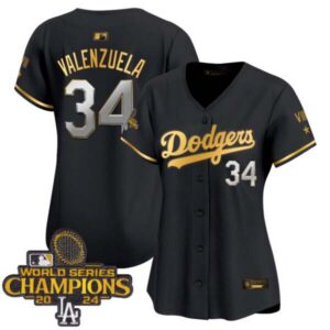 Women’s Dodgers 2024 World Series Champions Gold Trim Vapor Premier Limited Jersey – All Stitched