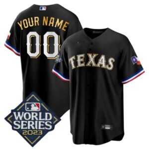 Texas Rangers 2023 World Series Cool Base Gold Trim Custom Jersey – All Stitched