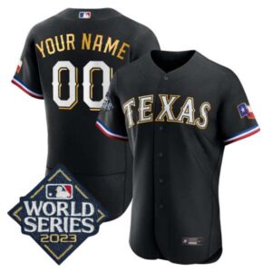 Texas Rangers 2023 World Series Flex Base Gold Trim Custom Jersey – All Stitched