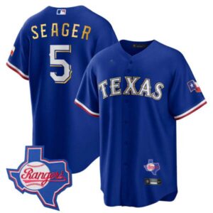 Men’s Texas Rangers Gold Trim Cool Base Jersey – Texas Patch – All Stitched