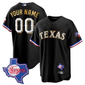 Texas Rangers Gold Trim Cool Base Custom Jersey – Texas Patch – All Stitched