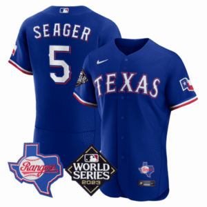 Men’s Texas Rangers Texas State & 2023 World Series Patch Jersey – All Stitched