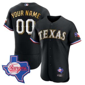 Texas Rangers Gold Trim Flex Base Custom Jersey – Texas Patch – All Stitched