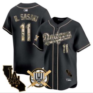 Roki Sasaki Los Angeles Dodgers Black Armed Forces Jersey – All Stitched