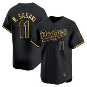 Roki Sasaki Los Angeles Dodgers Black Gold Jersey – All Stitched