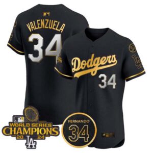 Men’s Dodgers 2024 World Series Champions Gold Trim Vapor Premier Elite Jersey V2 – All Stitched