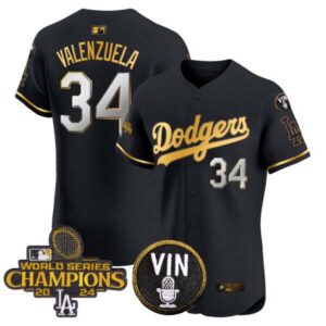 Men’s Dodgers 2024 World Series Champions Gold Trim Vapor Premier Elite Jersey – All Stitched
