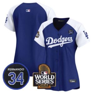 Women’s Dodgers Fernando Valenzuela & 2024 World Series Patch Vapor Premier Limited Jersey V2 – All Stitched