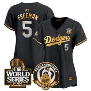 Women’s Dodgers Fernando Valenzuela & 2024 World Series Patch Vapor Premier Limited Jersey – All Stitched