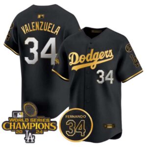 Men’s Dodgers 2024 World Series Champions Gold Trim Vapor Premier Limited Jersey V2 – All Stitched