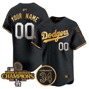 Dodgers 2024 World Series Champions Gold Trim Vapor Premier Limited Custom Jersey V2 – All Stitched