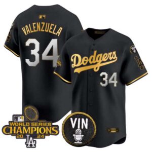 Men’s Dodgers 2024 World Series Champions Gold Trim Vapor Premier Limited Jersey V3 – All Stitched