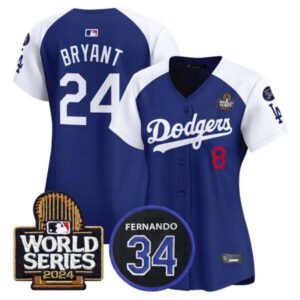Women’s Dodgers Fernando Memorial & 2024 World Series Patch Vapor Premier Limited Jersey V2 – All Stitched