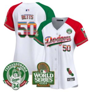 Women’s Dodgers Mexico Fernando Valenzuela & 2024 World Series Patch Vapor Premier Limited Jersey – All S