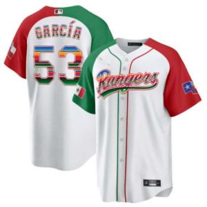 Men’s Texas Rangers Mexican Heritage Night Cool Base Jersey – Home – All Stitched
