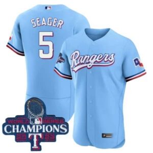 Corey Seager Texas Rangers 2023 World Series Champions Baby Blue Jersey – All Stitched