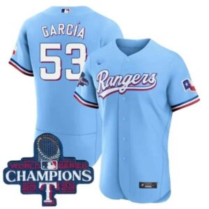 Adolis Garcia Texas Rangers World Series Champions Powder Blue Jersey 2023 – All Stitched