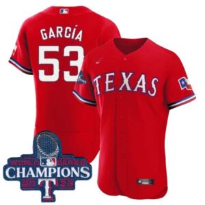 Adolis Garcia Texas Rangers World Series Champions Red Jersey 2023 – All Stitched