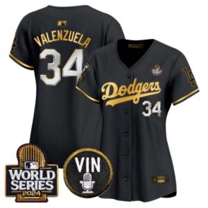 Women’s Dodgers 2024 World Series Gold Trim Vapor Premier Limited Jersey V2 – All Stitched