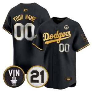 Dodgers Vin & Roberto Patch Gold Trim Vapor Premier Limited Custom Jersey – All Stitched