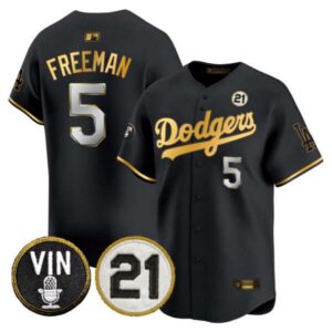 Men’s Dodgers Vin & Roberto Patch Gold Trim Vapor Premier Limited Jersey – All Stitched