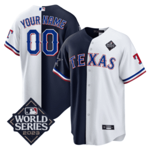 Split Rangers – Cowboys 2023 World Series Patch Cool Base Custom Jersey – All Stitched