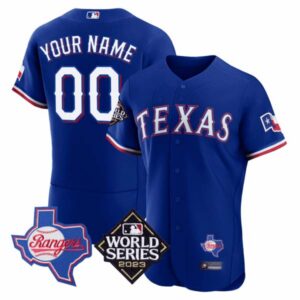 Texas Rangers Texas State & 2023 World Series Patch Custom Jersey – All Stitched