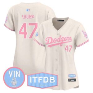 Women’s Dodgers Vin ITFDB Patch Bubblegum Pink Vapor Premier Limited Jersey – All Stitched