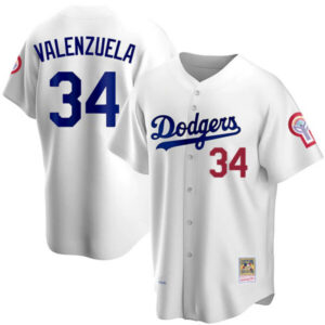 Fernando Valenzuela Dodgers White Cool Base Jersey – All Stitched