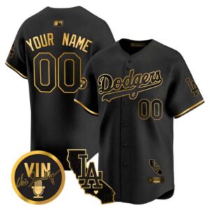 Dodgers Vin & California Patch Gold Vapor Premier Limited Custom Jersey – All Stitched