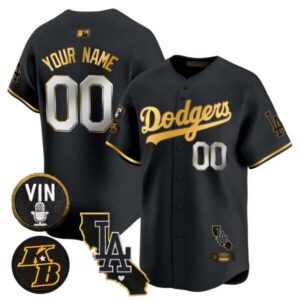 Dodgers Vin Patch & Kobe Bryant Gold Trim Vapor Premier Limited Custom Jersey V2 – All Stitched