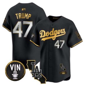 Men’s Dodgers Vin & California Patch Gold Trim Vapor Premier Limited Jersey – All Stitched