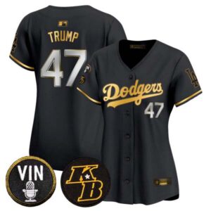 Women’s Dodgers Vin & Kobe Patch Gold Trim Vapor Premier Limited Jersey – All Stitched