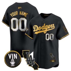 Dodgers Vin & California Patch Gold Trim Vapor Premier Limited Custom Jersey – All Stitched