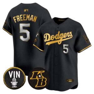 Men’s Dodgers Vin & Kobe Patch Gold Trim Vapor Premier Limited Jersey – All Stitched