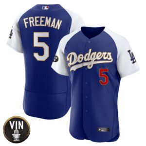 Men’s Dodgers Vin Scully Patch Flex Base Gold Trim Jersey V2 – All Stitched