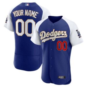 Los Angeles Dodgers Gold Trim Flex Base Custom Jersey – All Stitched