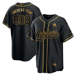 America’s Team #808 Dallas Cowboys Baseball Black Gold Jersey – All Stitched