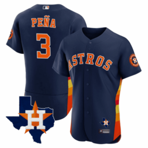 Men’s Houston Astros Texas State Patch Jersey – Navy – All Stitched