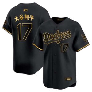 Shohei Ohtani Kanji Los Angeles Dodgers Black Gold Jersey – All Stitched