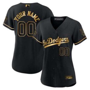 Women’s Los Angeles Dodgers Black Gold Custom Jersey – All Stitched