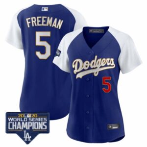 Women’s Dodgers World Series Champions Patch Gold Trim Jersey – All Stitched