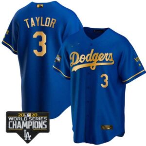 Men’s Dodgers World Series Patch Gold Limited Jersey – All Stitched