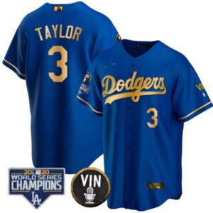 Men’s Dodgers World Series & Vin Sculy Patch Gold Jersey – All Stitched