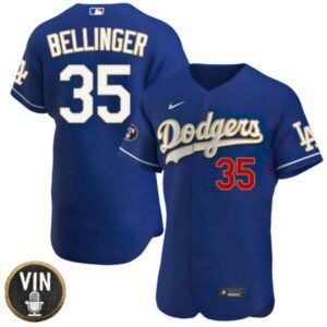 Los Angeles Dodgers Vin Scully Patch Gold Trim Player Jersey – Navy – All Stitched